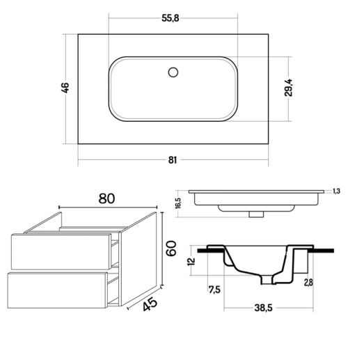 Тумба с раковиной  INDA Piccadilly 80MG XO081SFBO фото 4