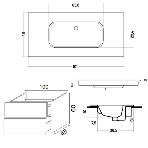 Тумба с раковиной  INDA Piccadilly 100BD XO101SFBO фото 4