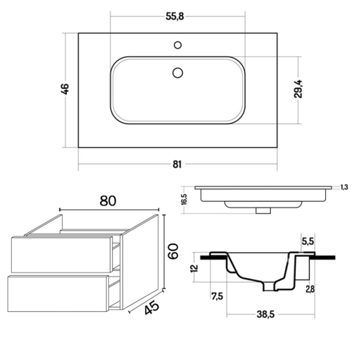 Тумба с раковиной  INDA Piccadilly 80MW XO081FSN фото 4