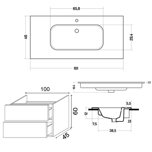 Тумба с раковиной  INDA Piccadilly 100BD XO101FPL фото 4
