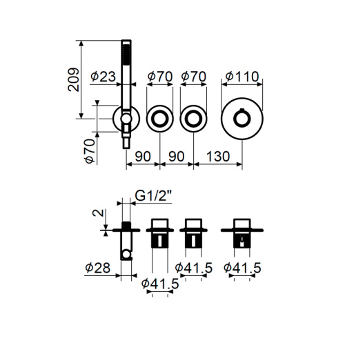 Внешняя часть смесителя для душа Plumberia Selection Modular IXO XMT1801OB фото 2